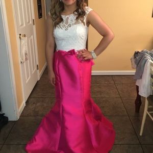 Pink and white pearl prom dress